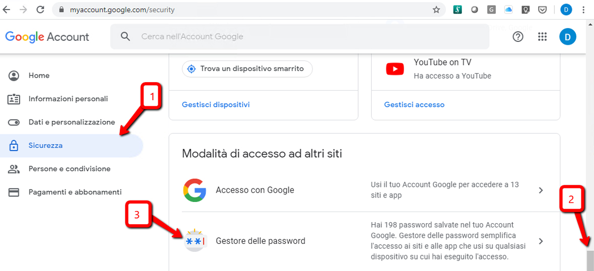 Gestione password Google accesso sincronizzazione 2