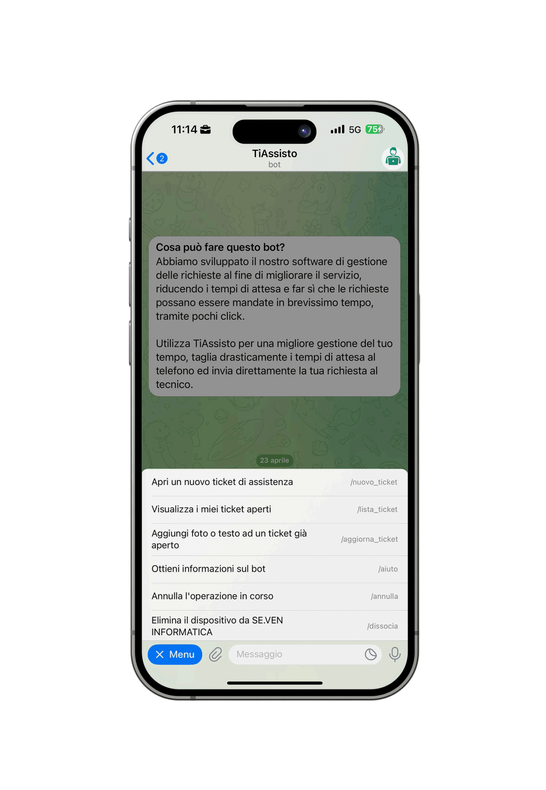 mockup_TiAssisto_telegram Screen ti assisto smartphone